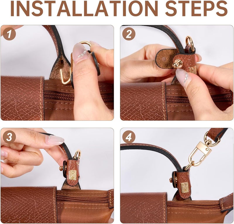 KOMHPS Purse Straps Replacement, Leather Handbag Crossbody Shoulder Strap Kit Adjustable for Mini Longcamp Tote Bag Women - Image 3